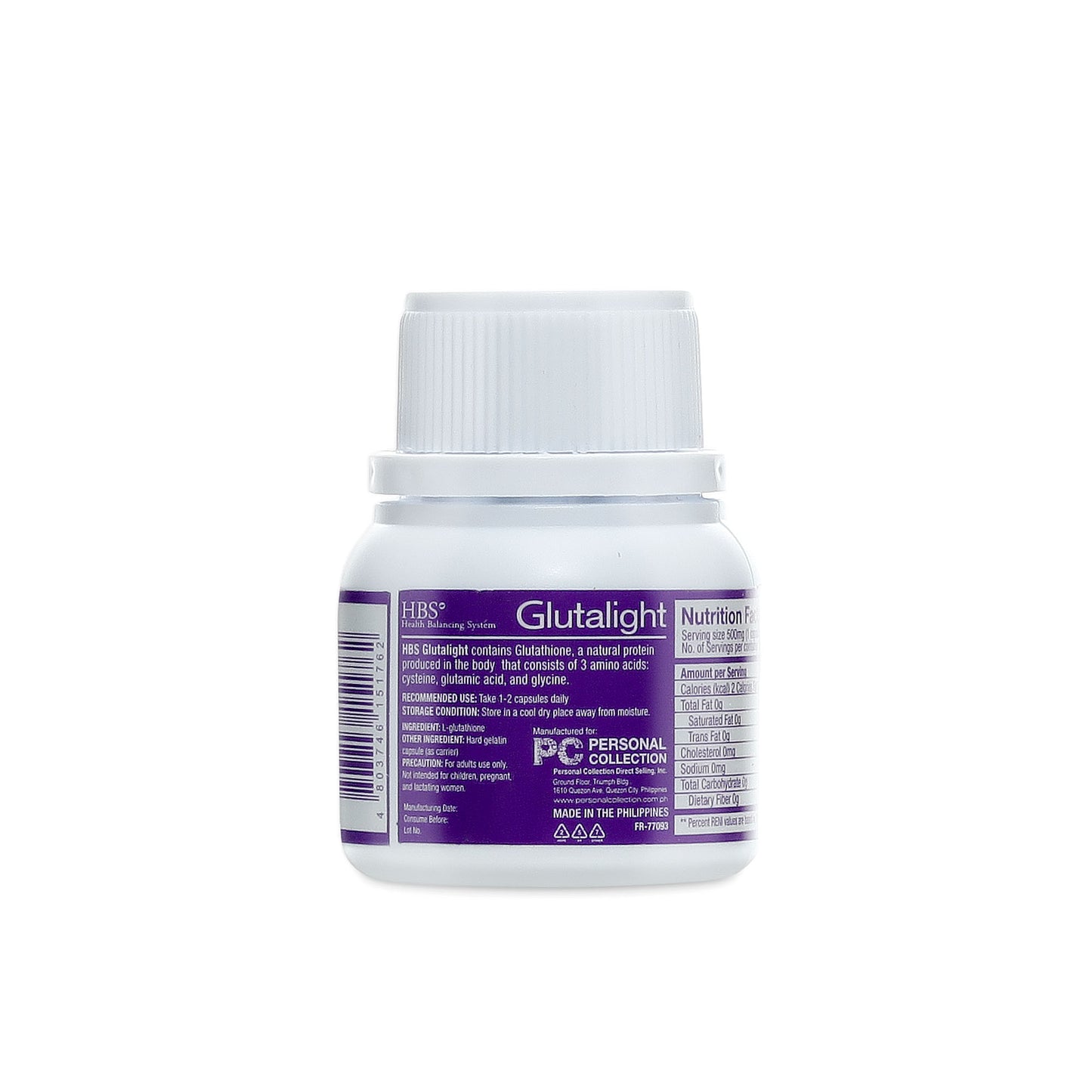 HBS Glutalight 500mg capsule / 10caps per bottle
