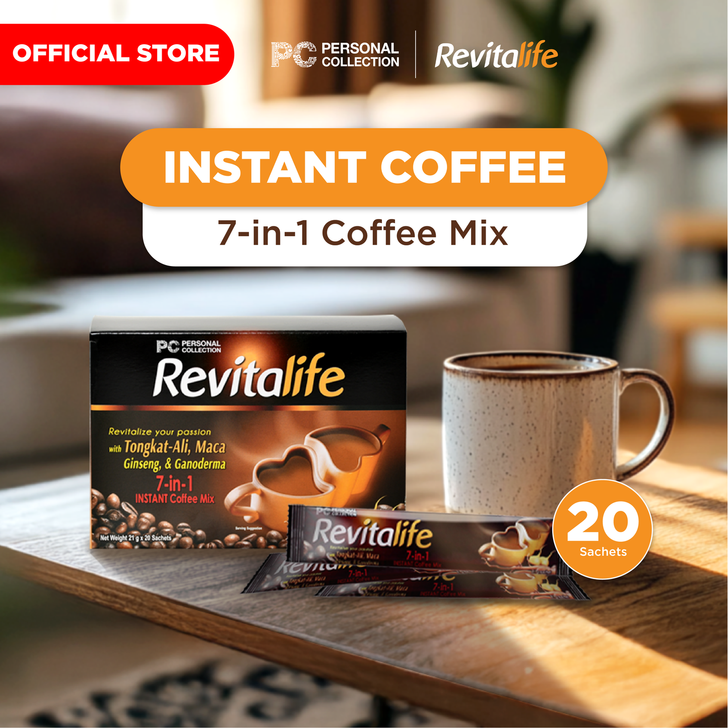 Revitalife Tongkat-Ali 7-in-1 Instant Coffe Mix 21g x 20 stick sachet/box