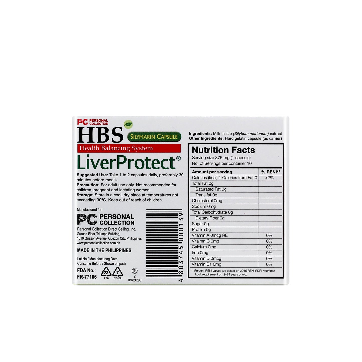 HBS Liver Protect 375mg per capsule (10 capsules)