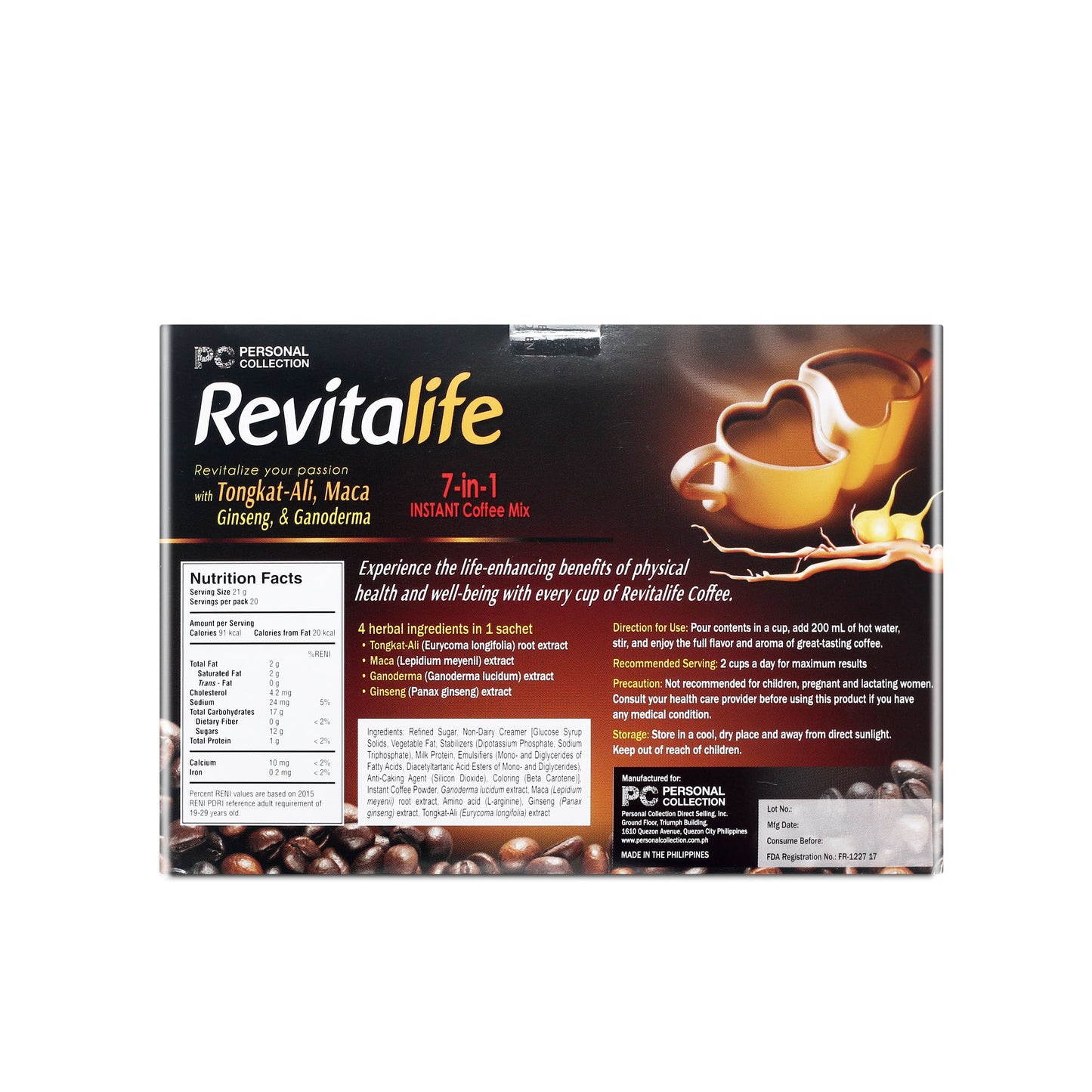 Revitalife Tongkat-Ali 7-in-1 Instant Coffe Mix 21g x 20 stick sachet/box